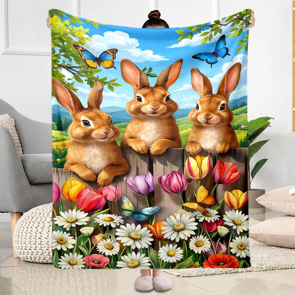 Springtime Bunny Garden Blanket,Suitable for sofas, offices, travel, living rooms, Gifts to relatives and friends, Blanket,Suitable for all seasons.