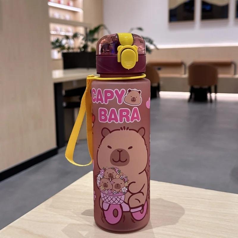 750ml Cute Cartoon Capybara Water Bottle Silicone Straw Leakproof Plastic Water Cup Portable Outdoor Travel Kids Water Bottle
