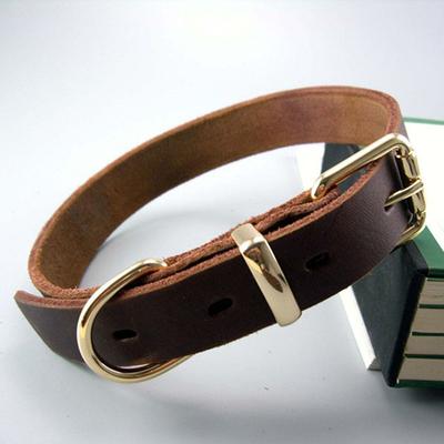 Classic Heavy Duty Dog Collar Strong Real Leather Dog Collar with Tough Rust-Proof All Metal Hardware for Puppy Large Dog Collar