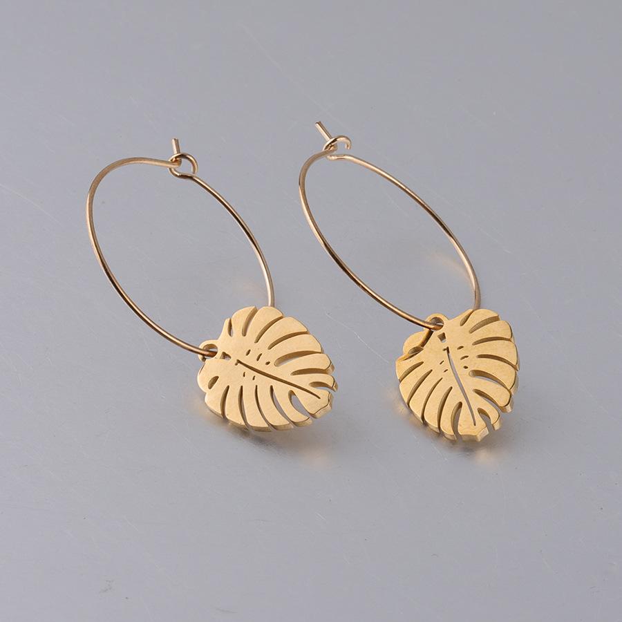 Bohemian Monstera Palm Tree Dangle Earrings For Women Gold Tropical Hollow Plant Leaves Big Earring Beach Brincos Gift