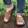 Men Black Leather Slippers Simple Flats Summer Brown Outdoor Roman Sandals Outdoor Beach Shoes Over Sized