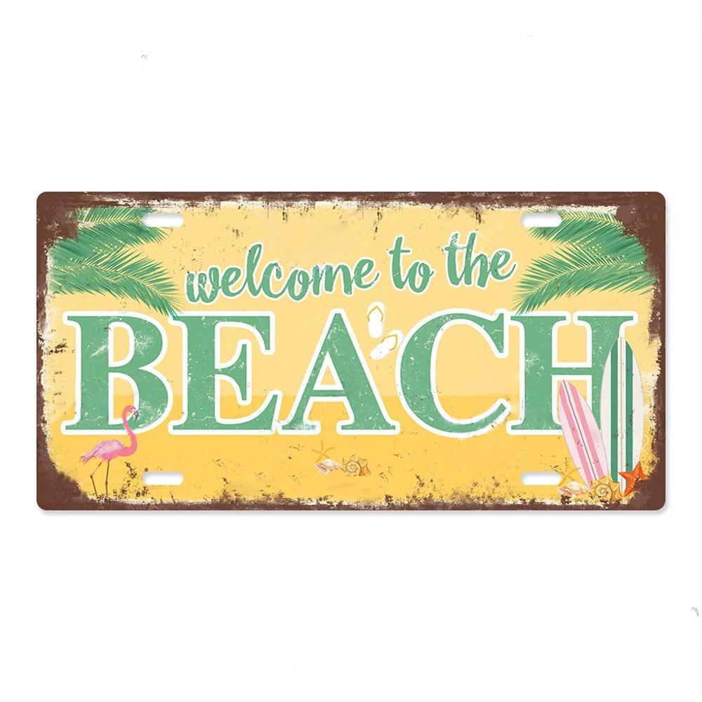 Summer Beach License Posters Wall Decor Plate Meal Sign Plaque Metal Vintage Tin Sign Room Decoration for Bar Pub