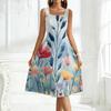 Ladies' square neck floral sleeveless dress with a large swing