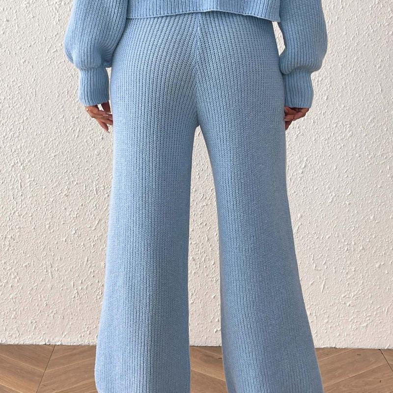 Women's Comfortable Warm Wool Pants  Drawstring Sweater Trousers Straight Leg Wide Leg Pants