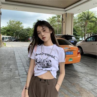 2024 Damen Koreanischer Stil Schlankmachendes Crop Top: Kurzärmlig, Hohe Taille, Trendige Sommerbekleidung