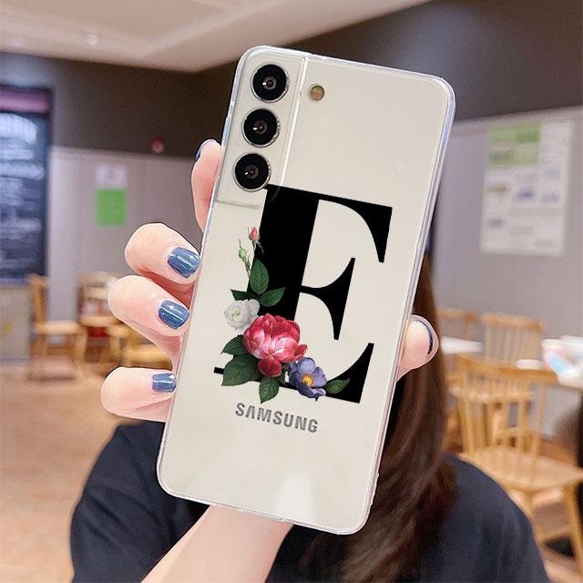 Klare Hülle für Samsung Galaxy S22 S20 FE S21 S10 S9 Plus Note 20 Ultra 10 Lite 9 Weiche TPU-Telefonschale Buchstaben DIY Blume