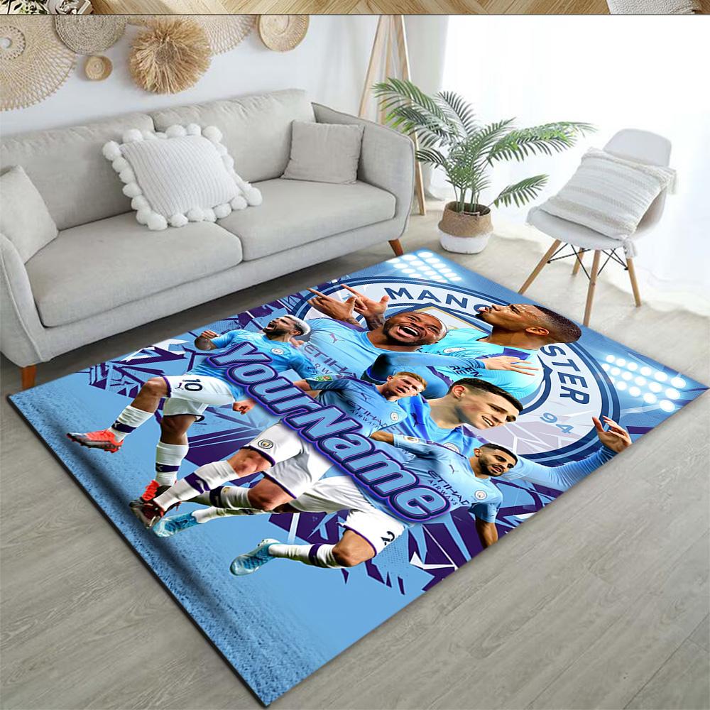 Manchester City Customize Text Area Rug Suitable for Dining Room Game Room Hallway Outdoor Antislip Carpet Anime Office Decor