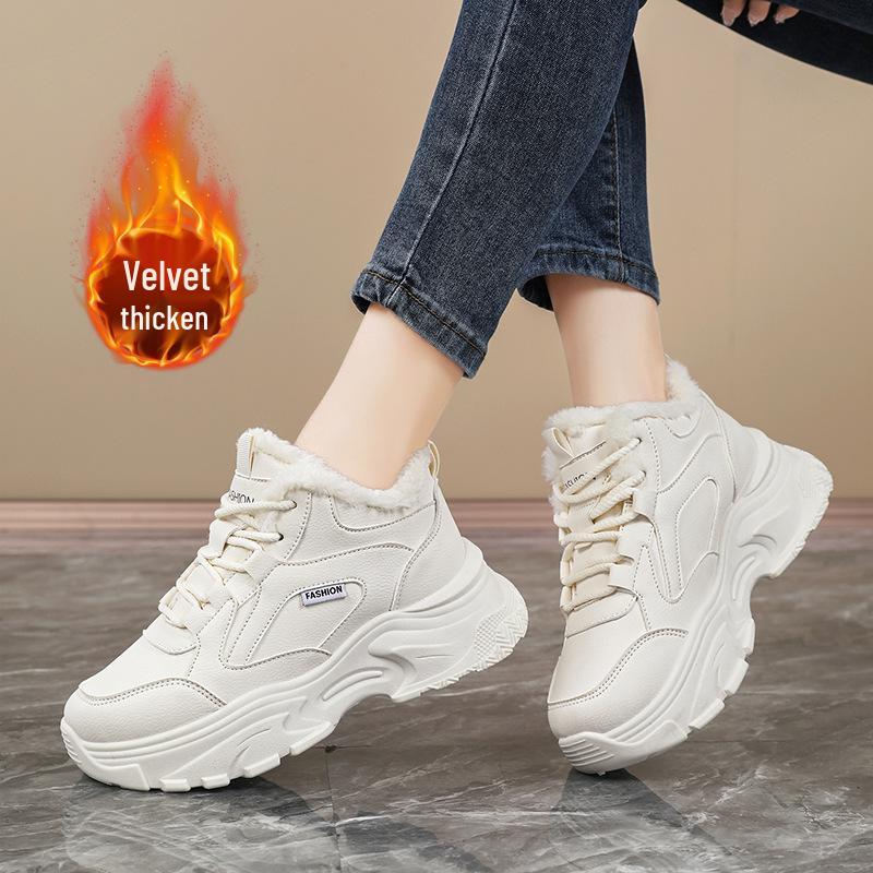 2025 Women's High-Top Plush Thick-Sole Winter Sneakers, Wide Fit, Large Sizes