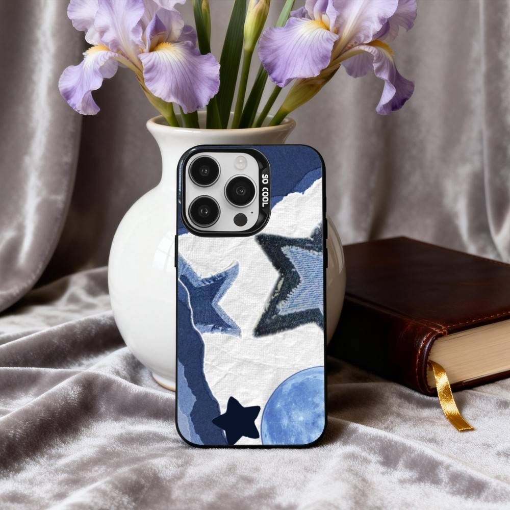 R-Retro D-denim patches  Phone Case For iPhone17,16,15,14,13,12,11 Plus,Pro Max Black Candy silver phone case