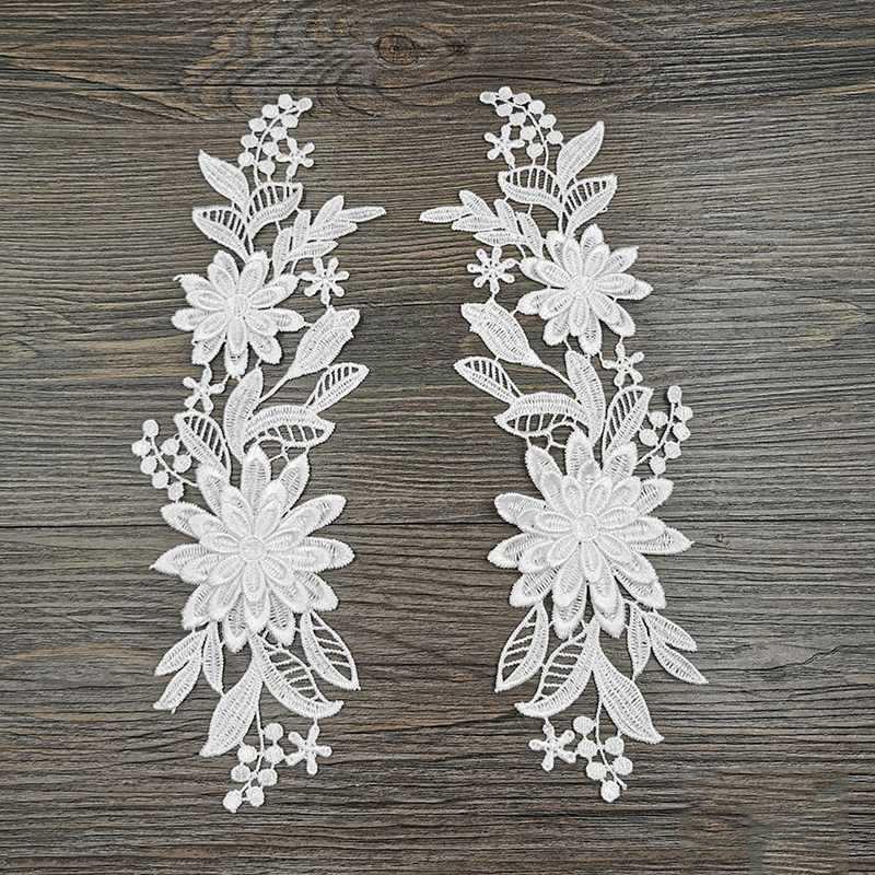 1 Paar Geborduurde Applicaties 3D Bloem Applicatie Voor Kleding Tas Kant Bloem DIY Hol Prachtige Badges Accessoires 23X8cm