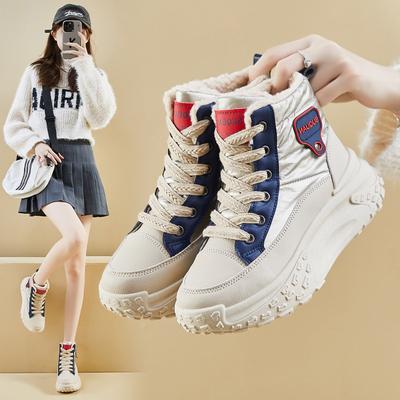 New  Autumn Winter High-Top Women's Shoes Fleece-Lined Cotton Warm Velvet Thick Sole Increased Height Korean Version