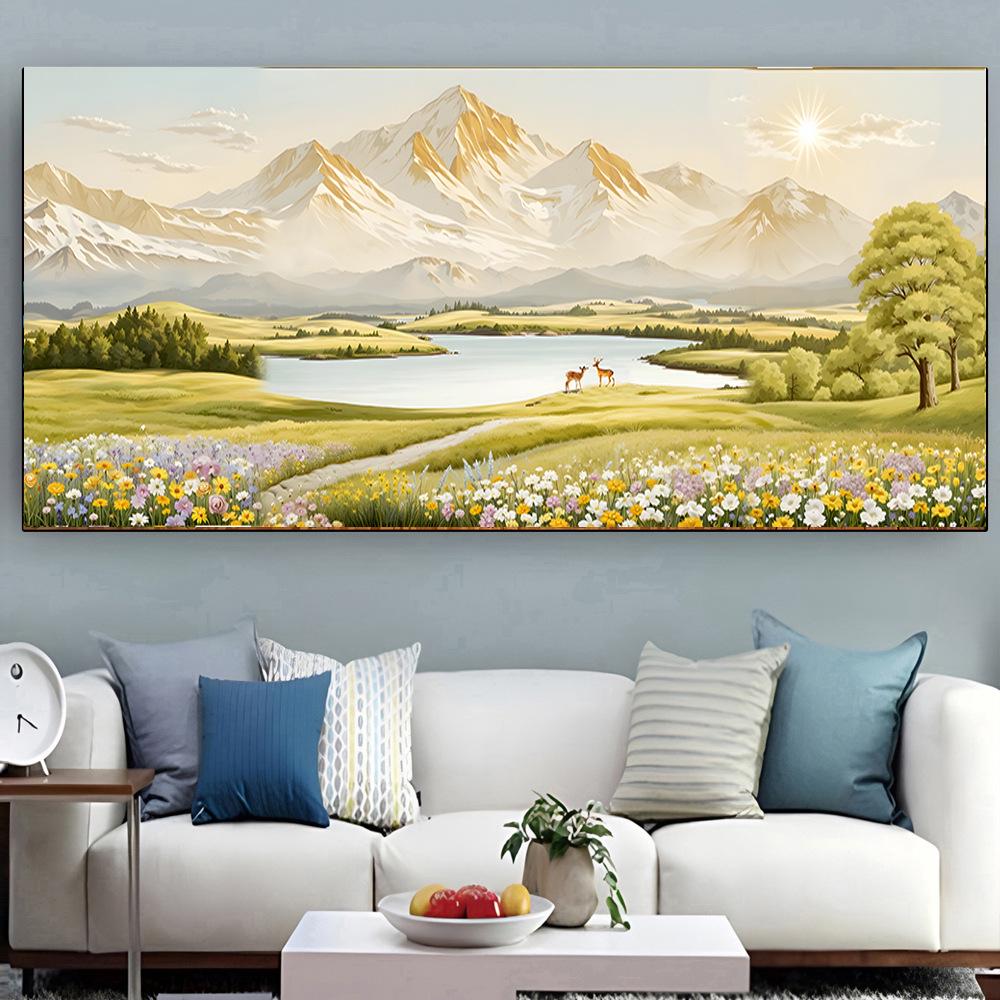 Póster de Papel Pintado Estilo Pintura al Óleo con Paisaje de Lago sin Marco para Decoración de Sala de Estar/Dormitorio