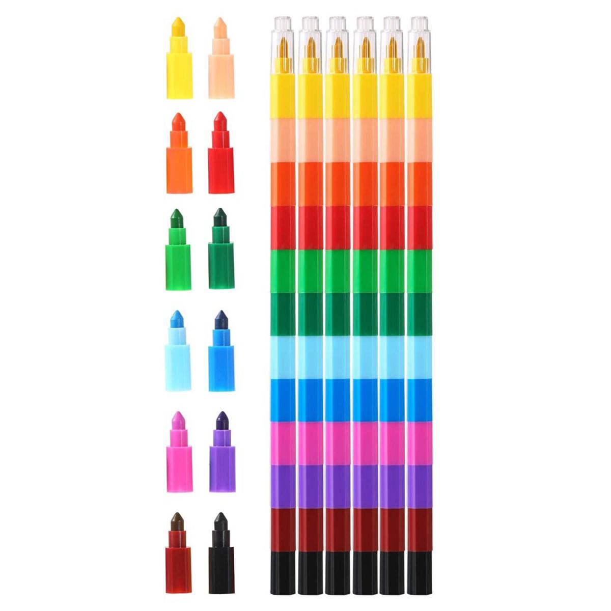 

6Pcs Buildable Crayons 12 Color Building Block Crayon Stackable Drawing Crayon Set DIY Graffiti Art Supplies for Children School