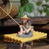 1Pcs Bamboo Raft Fisherman Figurine Elderly Fisherman PVC Statue For Yard Floating Aquarium Fish Tank Outdoor Garden Decoration