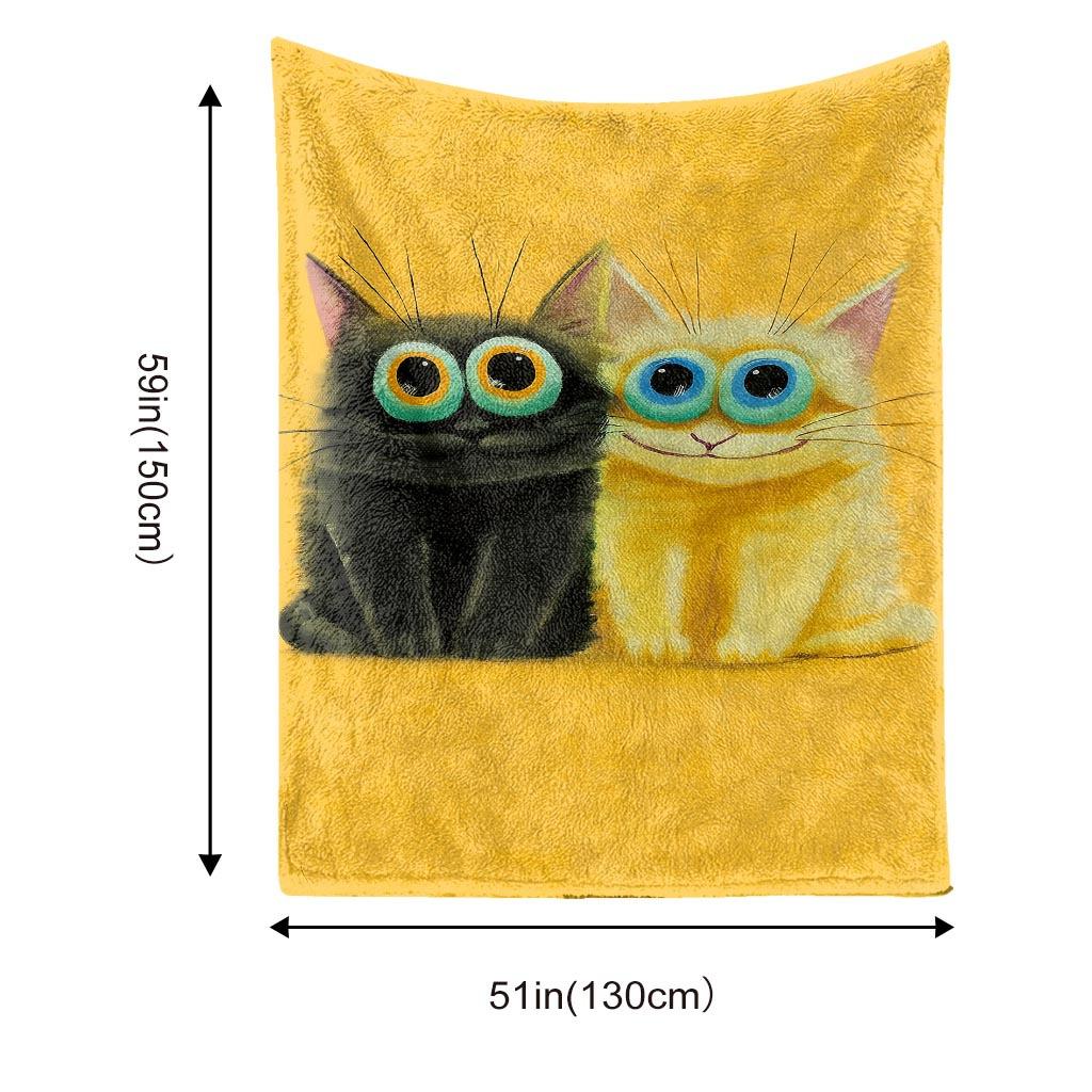 Cartoon pattern of two cats Flannel printed blanket suitable for all seasons suitable for living room office sofa and travel