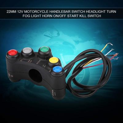 Guidon de Moto 22mm 7 en 1 Commutateur Phare Clignotant Antibrouillard Klaxon Marche/Arrêt