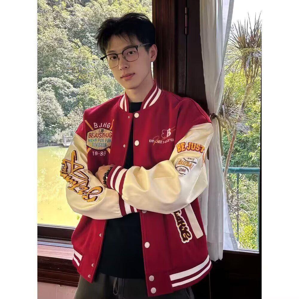 2025 Unisex Retro Embroidered Baseball Jacket - Loose Fit for Spring/Autumn