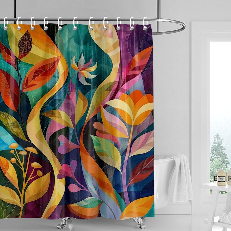 

Vintage Floral Shower Curtain-Bold Red And Orange Flowers, Butterfly Background, Waterproof Bath Decoration 90x180cm