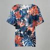 Damen Freizeit Hemd mit Print, Henley-Knopfleiste, kurzen Ärmeln, Baumwoll-Leinen-Mischung und Brusttasche für den Sommerlichen Alltagsgebrauch