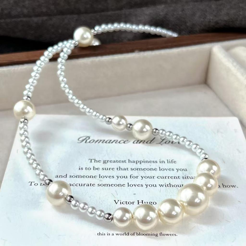 Vintage Strong Light High Quality Artificial Crystal Pearl Necklace Collarbone Chain Pendant