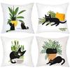 Black Cats Playing Among Potted Plants Decorative Cushions Polyester pillowcase, sofa decorative cushion cov Headboard Pillow