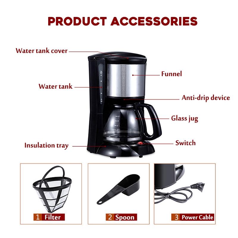 2000ml Household Office American Style Drip Tea/Coffee Making Machine 12 Cups Coffee Maker Temperature Control 900W