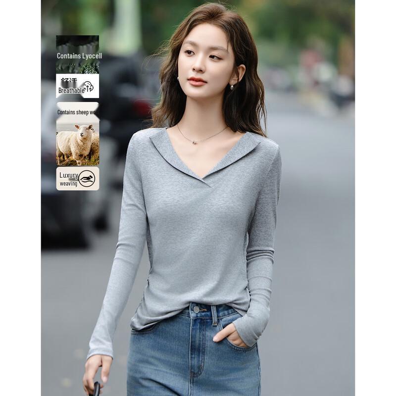 

Women s Slim Fit Collared T-Shirt with Wool Blend XL