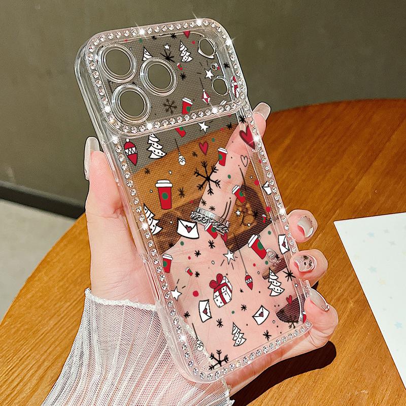 For iPhone 16 Pro Max Case Christmas Tree Pattern Diamond Cover For iPhone 17 Aiir 15 14 13 16 17 16e Funda iPhone17 Pro Max