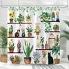 Plants Cat Shower Curtain Cute Shower Curtain for Bathroom with 12 Hooks Polyester Fabric Waterproof Shower Curtains for