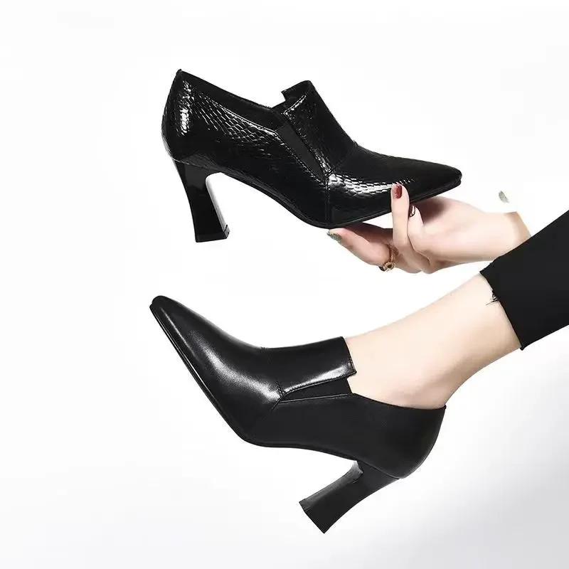 

Мода 2024 года, новые туфли на высоком каблуке с острым носком, весна/лето/осень, европейский и американский стиль, утягивающая рабочая обувь 40 чёрный