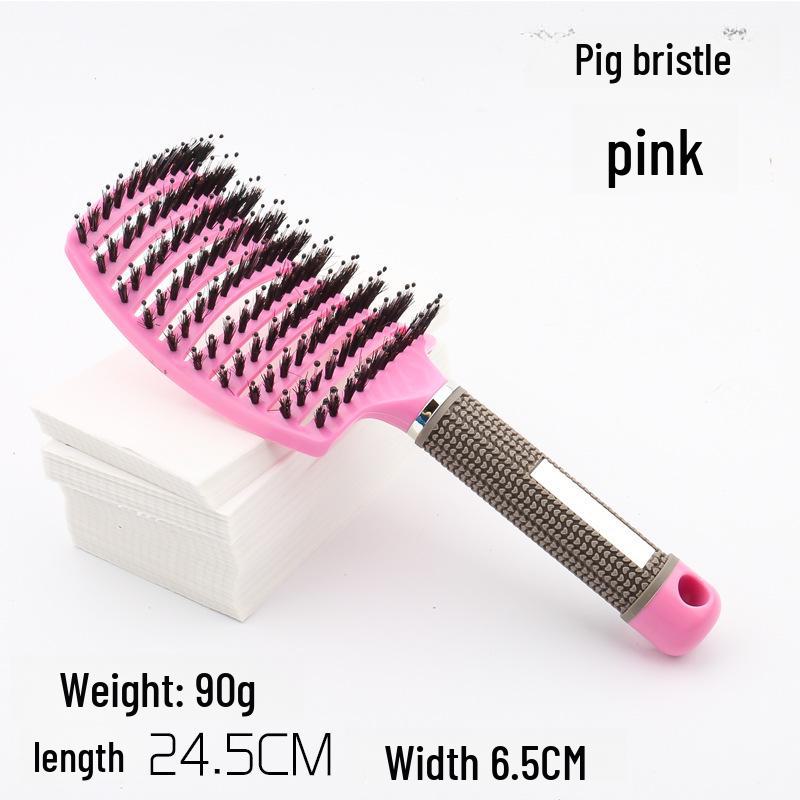 Large Anti-Static Curved Massage Comb for Curly Hair - Pig Bristle, Nine-Row, Plastic
