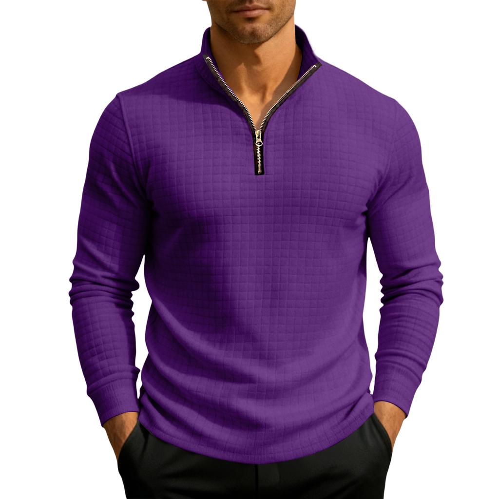 Men's Knit Quarter-Zip Stand Collar Pullover