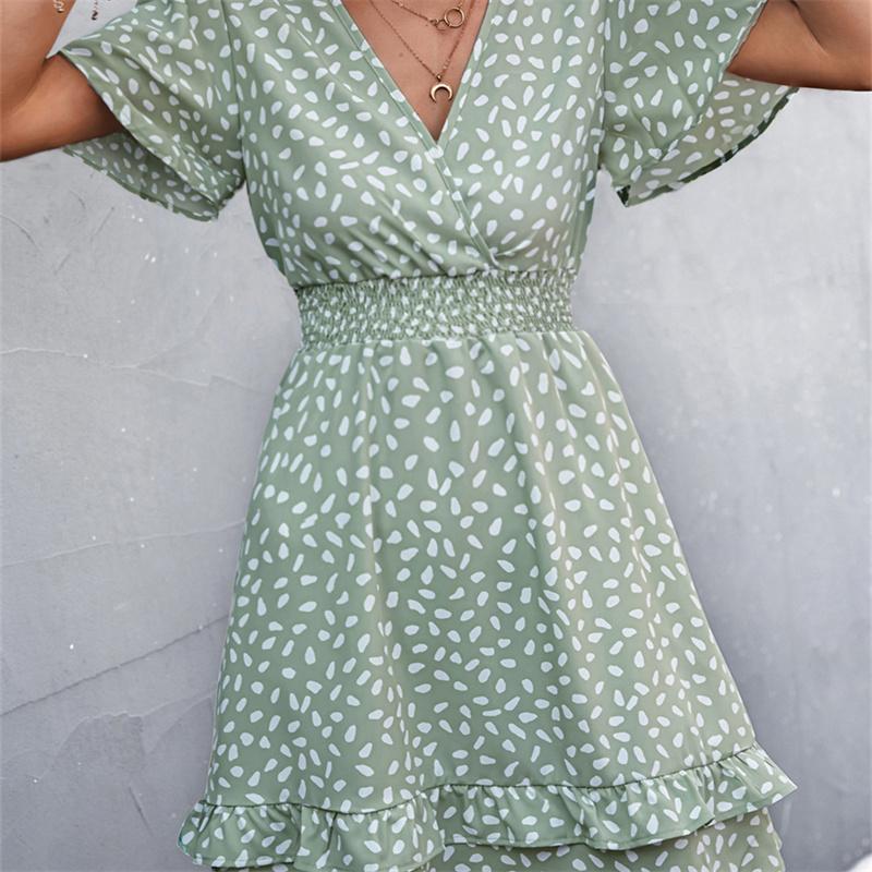 V-neck Dress Women's A-line Short Sleeved Spring Summer S-XXXL
