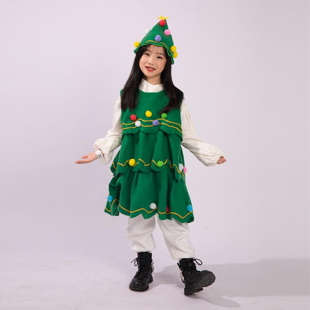Decor Green Xmas Clothes with Hat Cosplay Performance Clothes Kawaii Christmas Tree Costume  Party