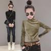 2024 European Style Women's High Neck Gold Velvet Long Sleeve T-Shirt