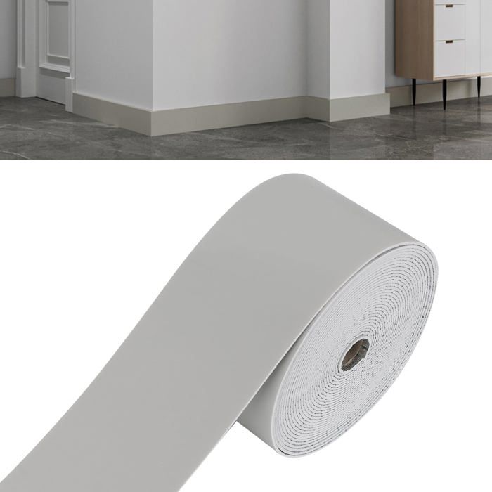 Plinthe souple autocollante PVC 10 cm x 5 m - gris, mousse XPE, résistante eau et moisissure