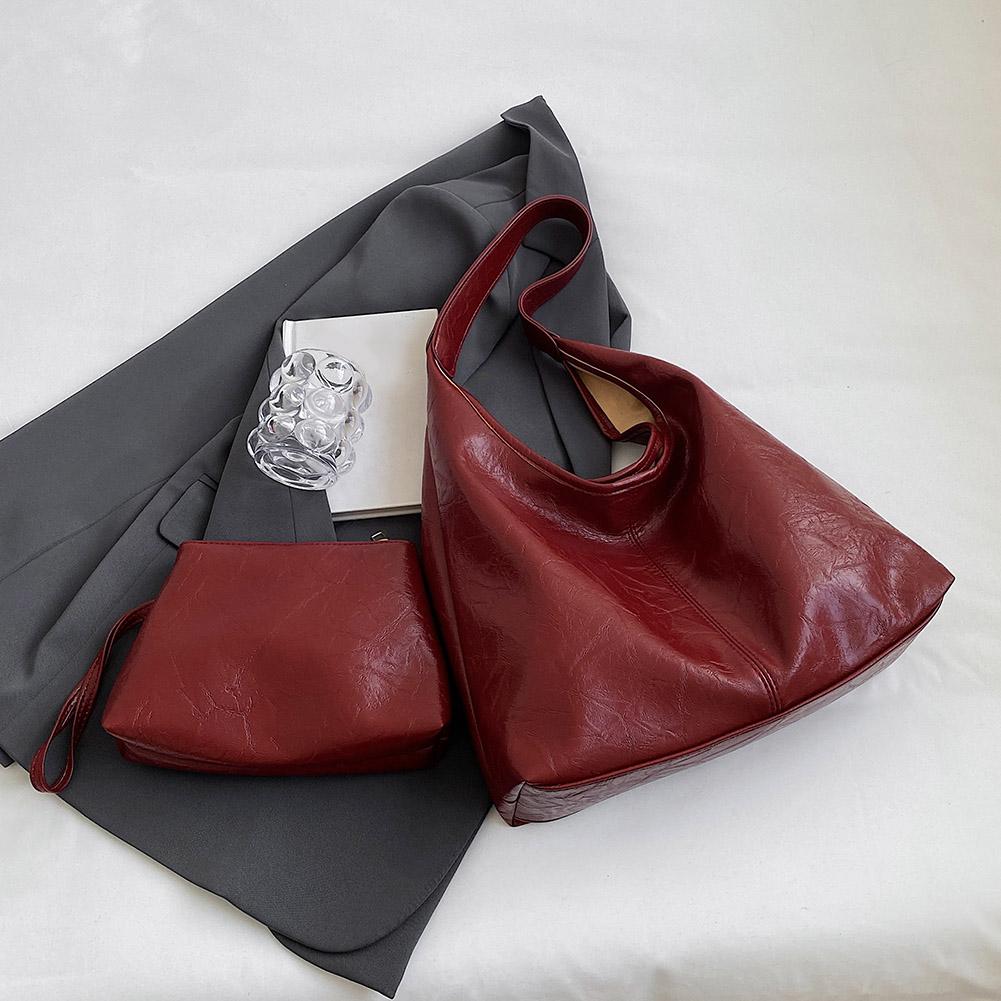 Women Leather Shoulder Bag Fashion Hobo Bag and Clutch Casual 2pcs Shoulder Bag and Handbag Set Satchel Hobo Bag Commuting Bag
