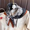 Rose Flower Print Square Scarf for Women Satin Fashion Wraps Neckerchief Female Hair Bands Headband Bandana 70X70CM