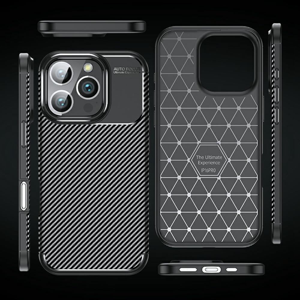 For iPhone 16 Pro Max Case Carbon Fiber Texture TPU Phone Cover Heat Dissipation