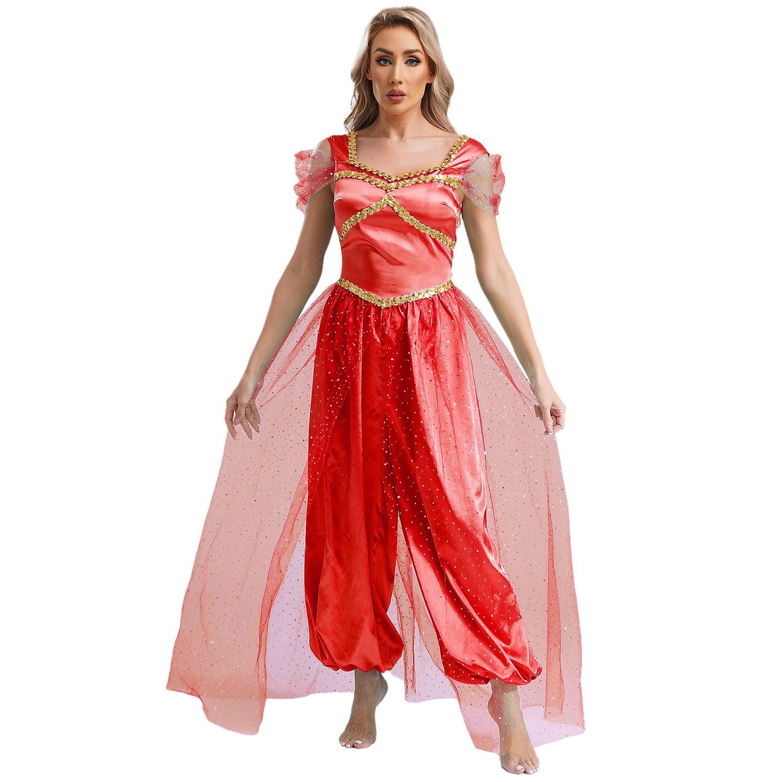 

Жіноча арабська принцеса з блискітками танець живота Хеллоуїн Комбінезон Боді партійний костюм L бордовий