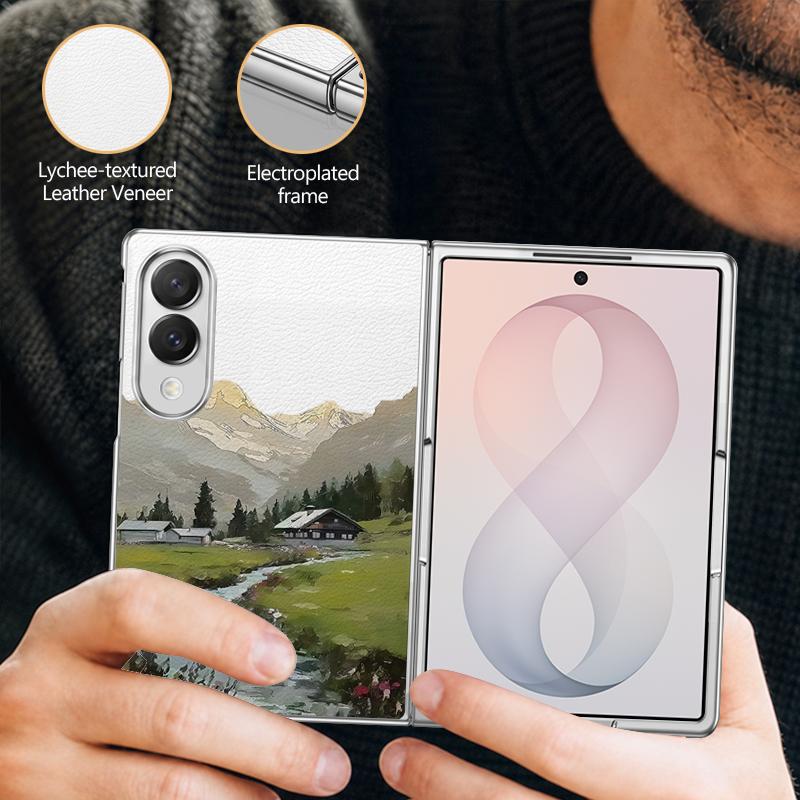 Mountain Valley Camping Art Case For Samsung Galaxy Z Fold 8 Ultra 7 6 5 4 Z Fold8 Fold7 Fold6 Fold5 Luxury Plating Leather Skin Phone Cover