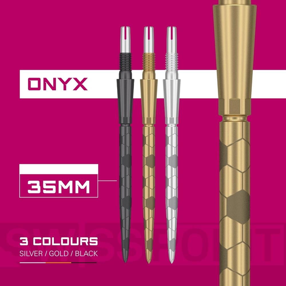 Target Darts Swiss Storm Onyx Dart Points  Set Of 3  35mm   Silver Gold Black