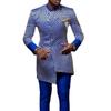 Youth Stand Collar Casual Blue Pattern Men's Long Sleeve Shirt