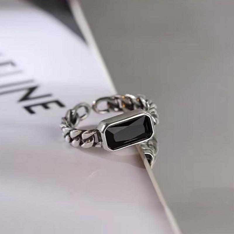 Madingas kvadratinis juodų cirkonio akmenukų piršto žiedas moterims, unikalus reguliuojamas atviras žiedas, papuošalų aksesuaras