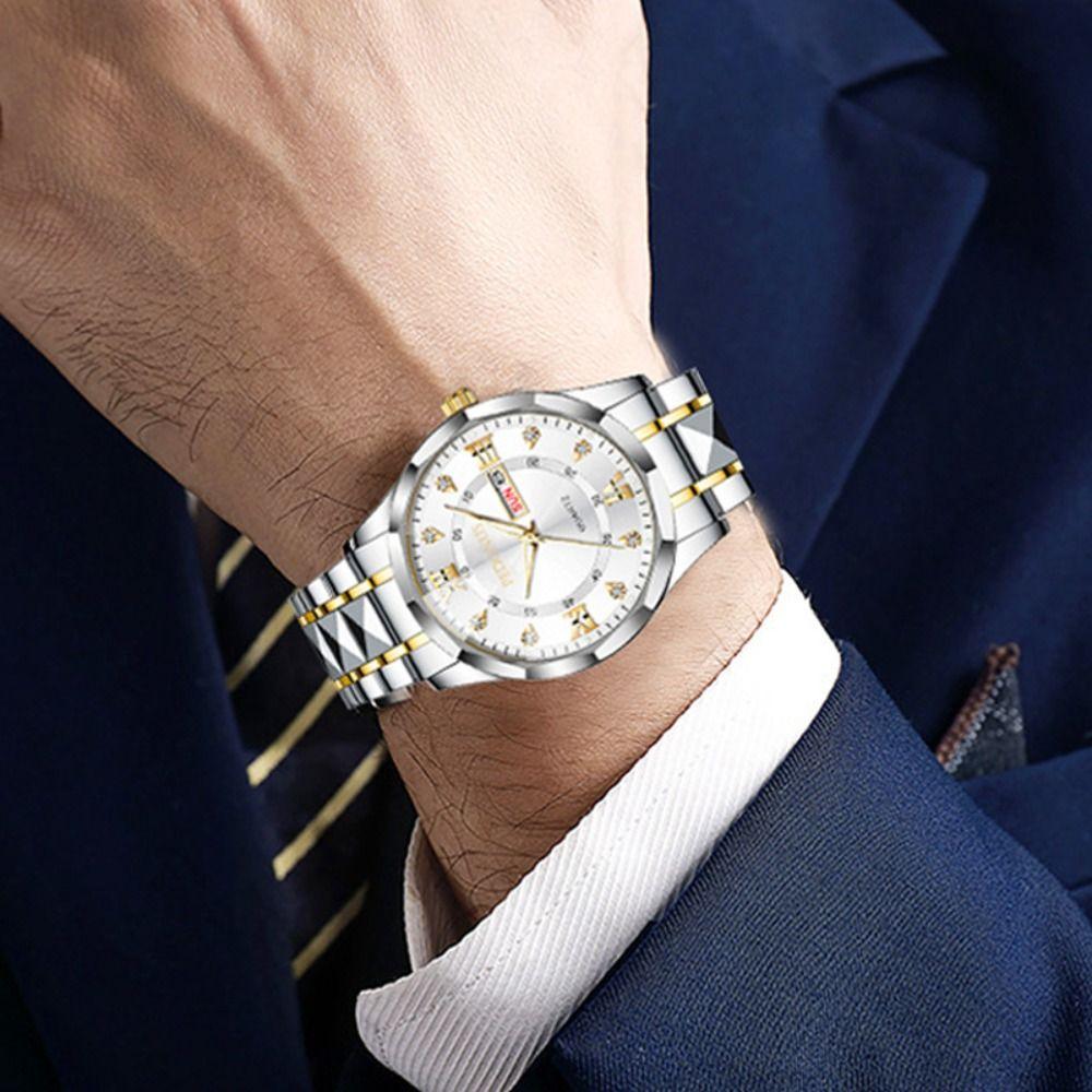Steel Strap Double Calendar Waterproof Waterproof Casual Round Dial  Daily Use
