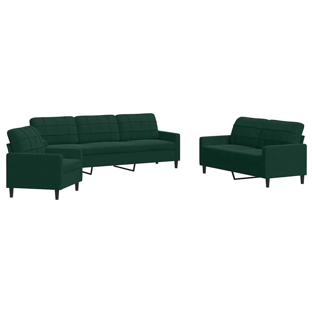3 Piece Sofa Set with Cushions Dark Green Velvet