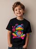 Children Crew Neck Short Sleeve T-Shirt with Colorful Frog Gesturing Yeah Print