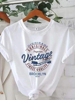 Damen Klassisches Weißes T-Shirt Vintage Print Lässig Rundhals Kurzarm Lässiges Damen T-Shirt Mode Damenbekleidung
