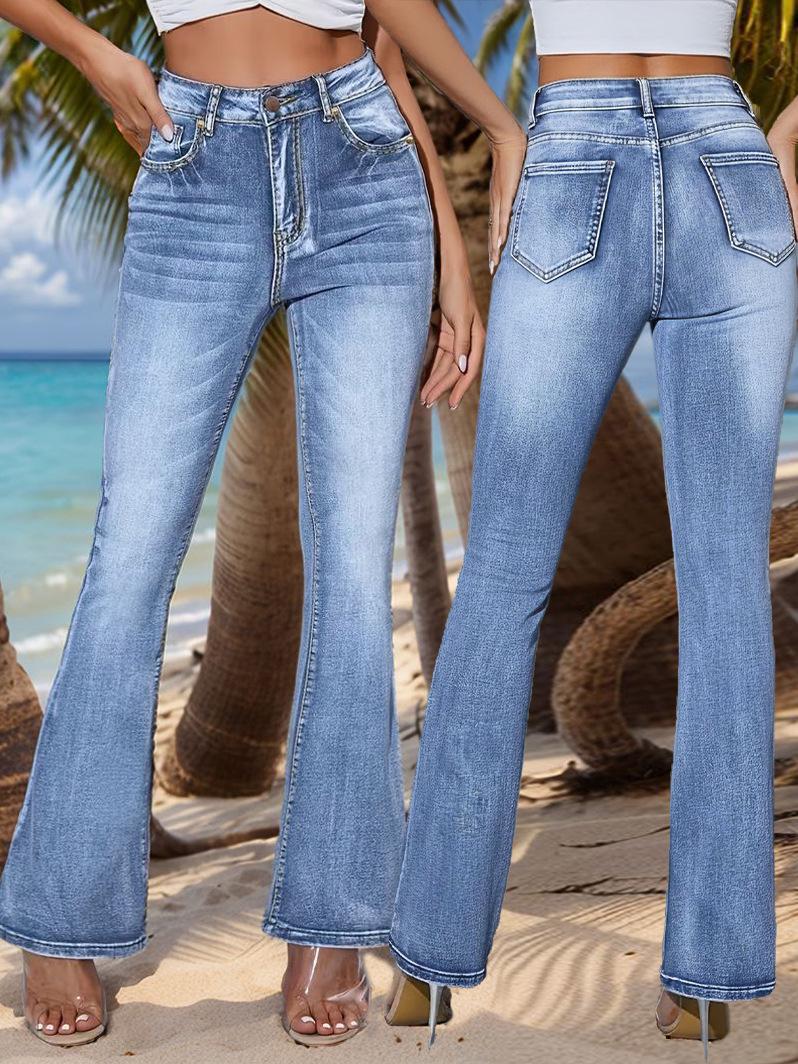 European Women s High-Waisted Micro-Flare Jeans – Casual Chic Small