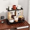 Black Iron Spices Holder Stylish Double Tiers Rack for Kitchen and Bathroom Organization Metal Cups Storage Shelf